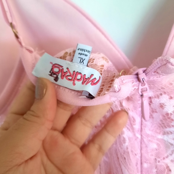 Madrag XL Pink Barbiecore Floral Lace Valentine's Day Bodycon Dress - Picture 7 of 9